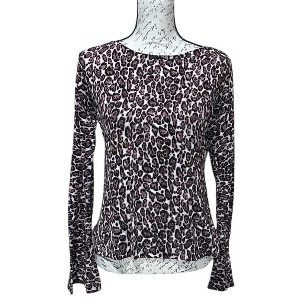 WHBM Leopard Print Lightweight Sweater with Bell Sleeves Size Medium